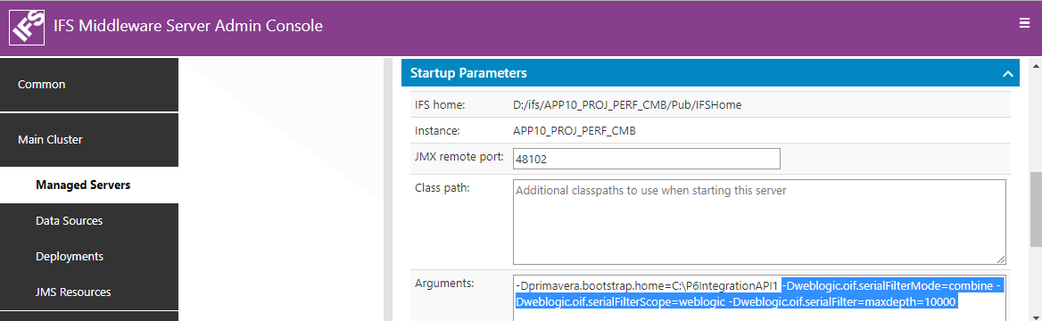 IFS Middleware Server Admin Console