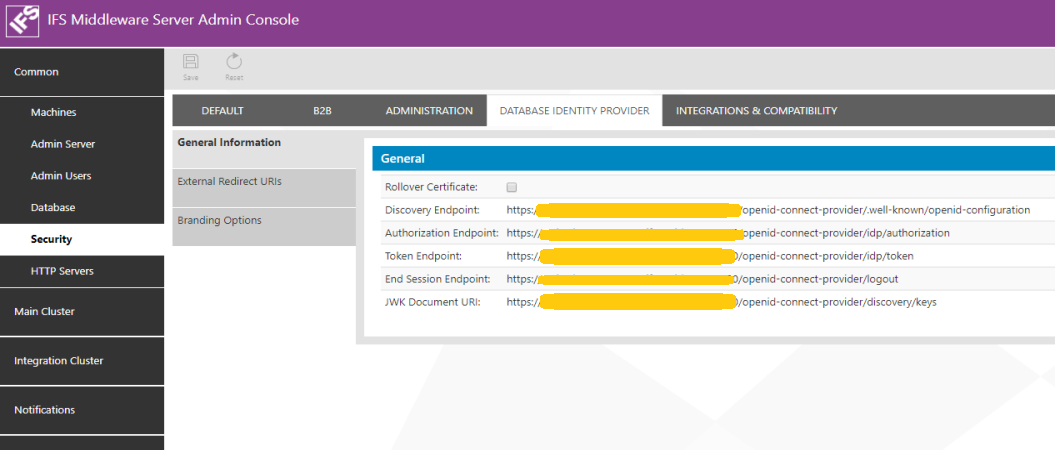 Databse identity provider configurations