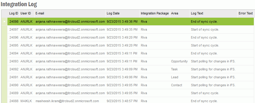 Integration Log