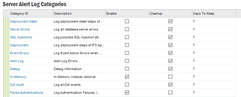 Server Log Categories