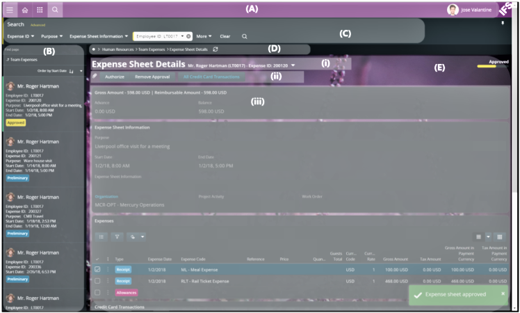 IFS Aurena User Interface Major Components