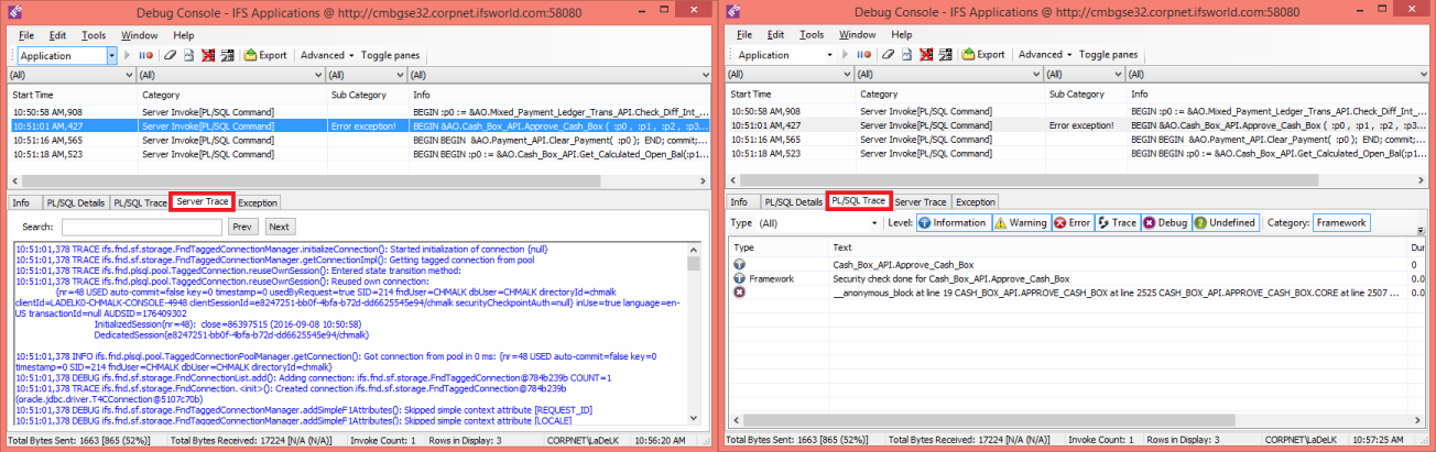 Overview of server trace window